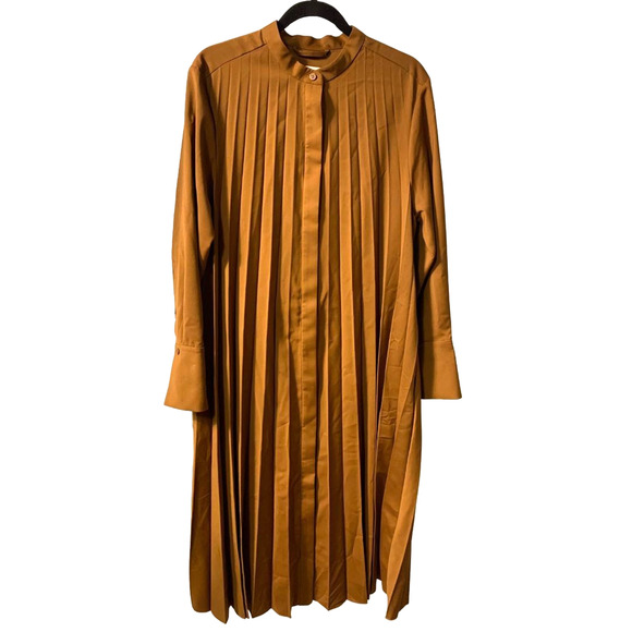 COS Women's Pleated Minimalist Midi Dress Size 12 Brown Office Wool Lagenlook - Picture 1 of 9